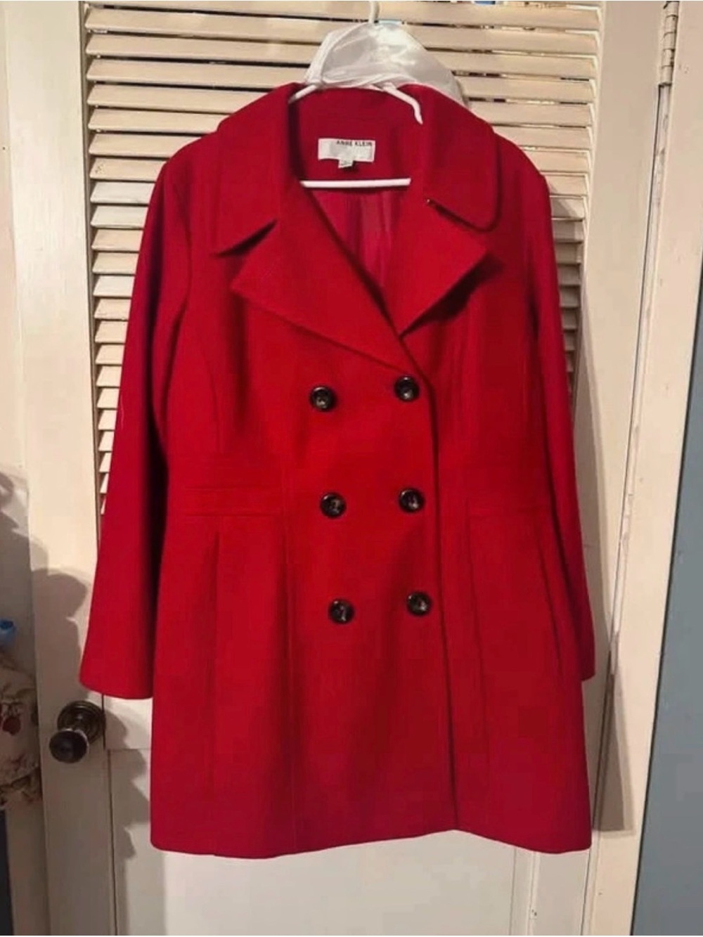 Anne Klein Vibrant Red Double-Breasted Pea Coat